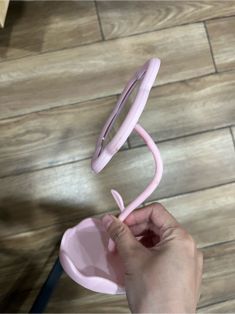 Pink Flower Handheld Mirror with Stand
